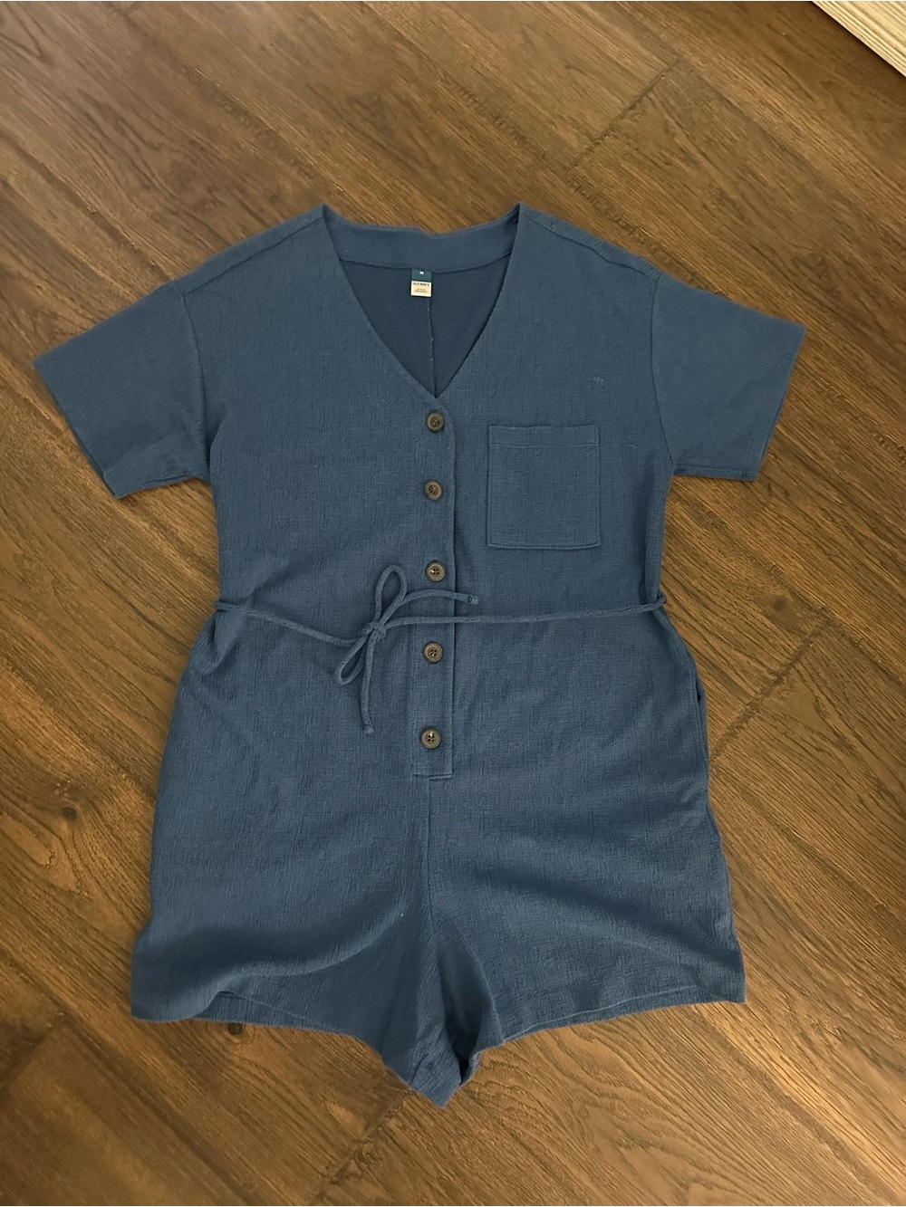 Old Navy Cobalt Blue Short Sleeve Button Romper with Waist Tie - Size Medium